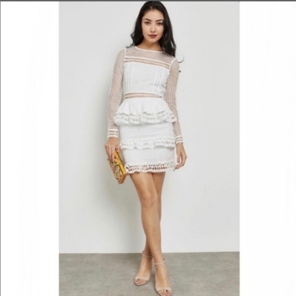 Endless Rose White Tiered Lace Mini Dress  Long Sleeves Small Open Lace Crochet - Picture 1 of 11